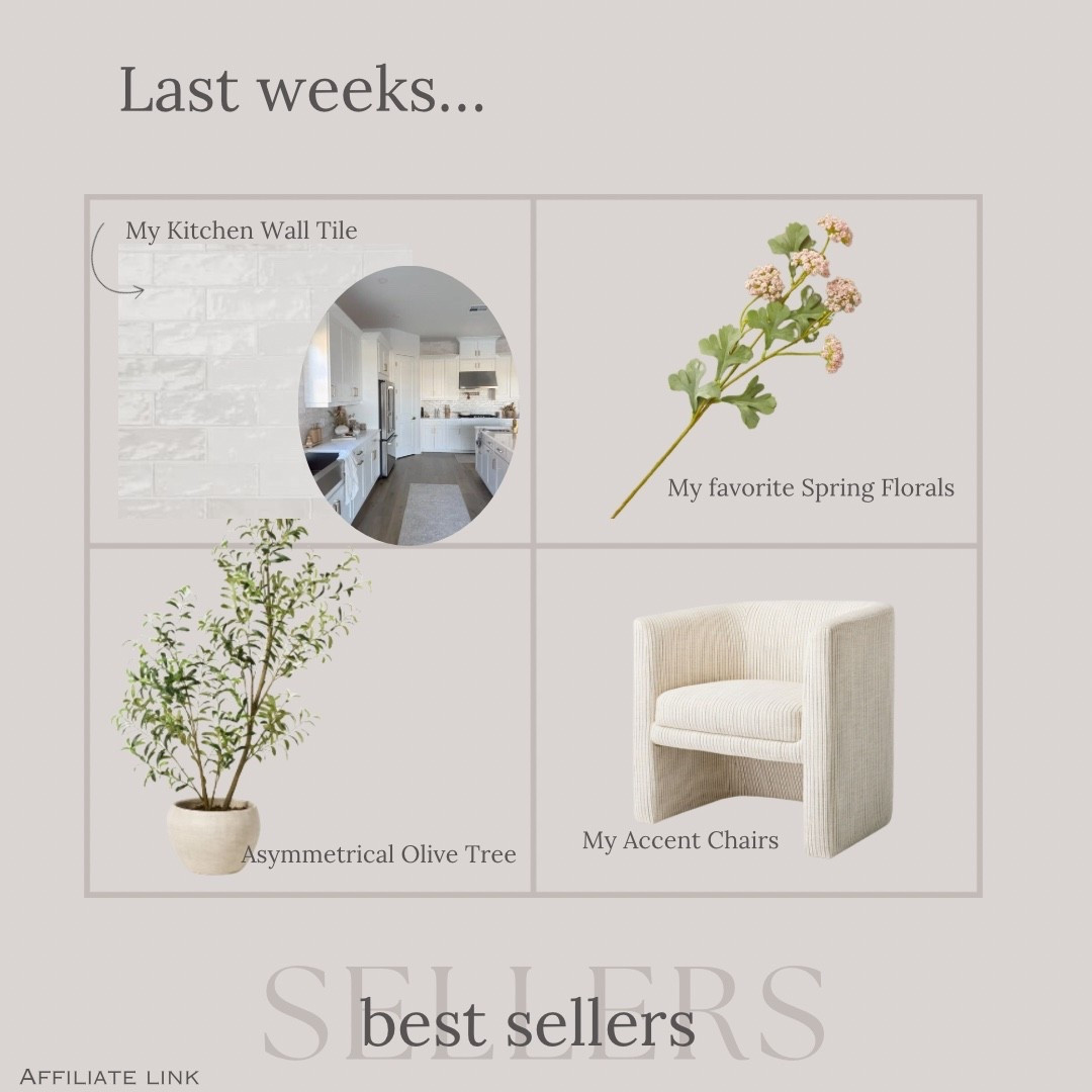 Last weeks BEST Sellers!! 

• kitchen tile 
• spring flowers stems 
• asymmetrical olive tree
• accent chairs 


#bestsellers #kitchentile #backsplash #affordabletile #springstems #springflowers #accentchairs #kitcheninspo #homedecor 

#LTKHome