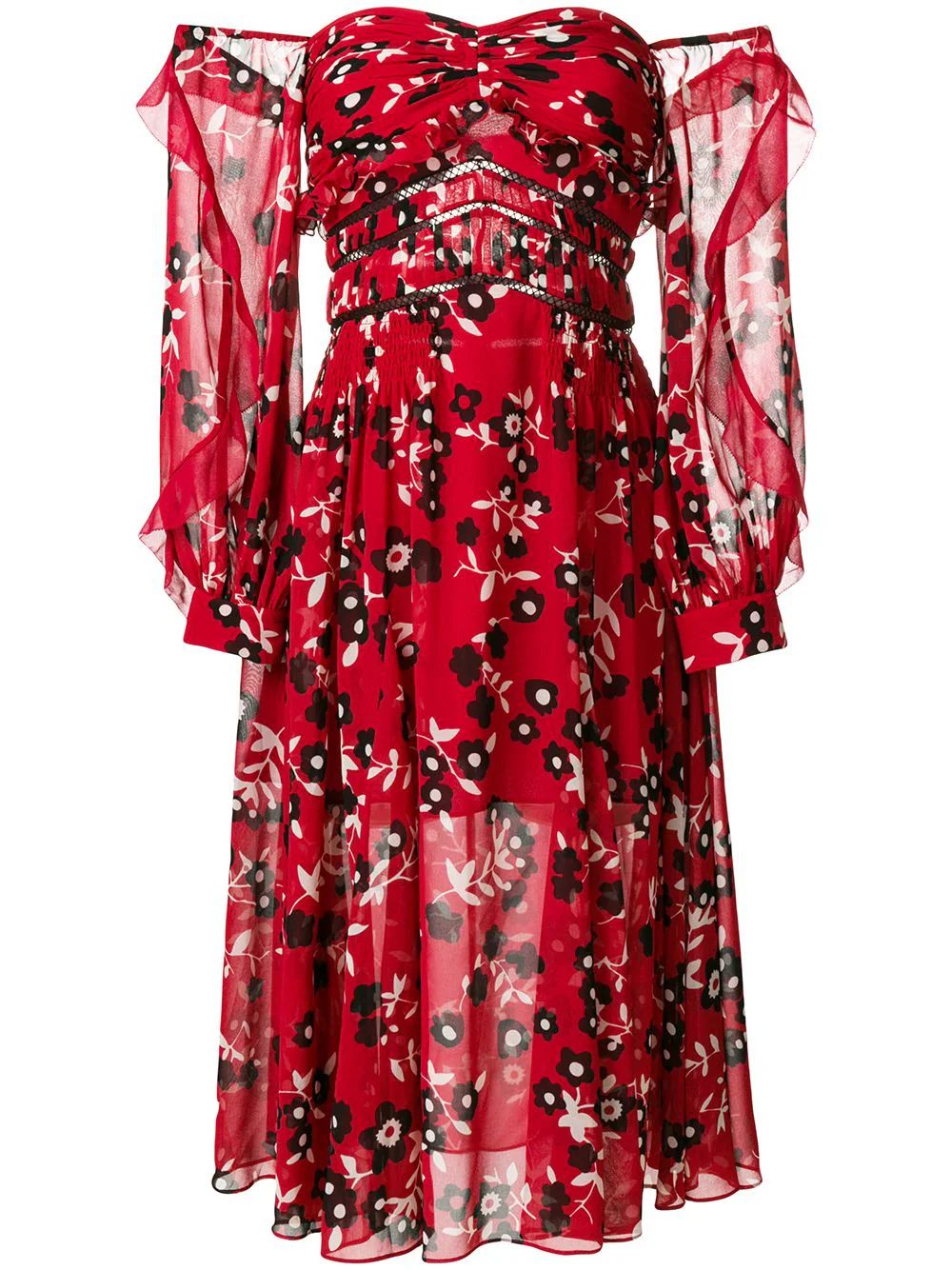 Self-Portrait floral off-shoulder dress - Red | FarFetch US