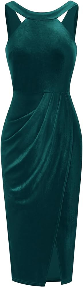 GRACE KARIN Women's Halter Neck Sleeveless Dress       
Material: Velvet Dress | Amazon (US)