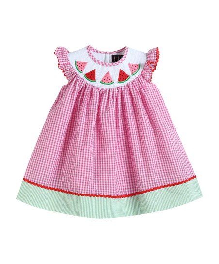 Pink Gingham Watermelon Smocked Bishop Dress - Infant & Girls | Zulily