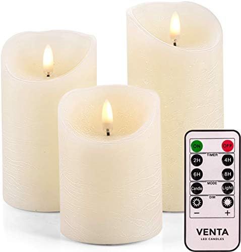 Set of 3 Realistic Flameless Ivory LED Candles with Remote Control - 4'' 5'' 6'' Electric Wickles... | Amazon (US)