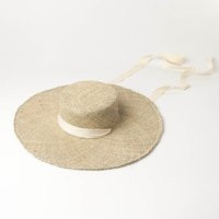 Hand-Plaited Seagrass Flat Top Straw Hat With Large Eaves Outdoor Travel Sun Protection Sunshade Bea | Etsy (US)