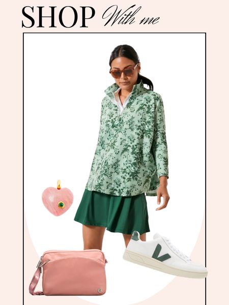 Tennis outfit. Cozy green floral print half zip. Veja sneakers  

#LTKGiftGuide #LTKstyletip #LTKshoecrush