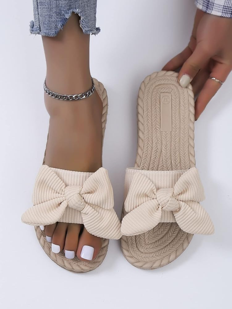 GORGLITTER Women's Bow Tie Slide Sandals Open Toe Slip On Summer Flat Sandals | Amazon (US)