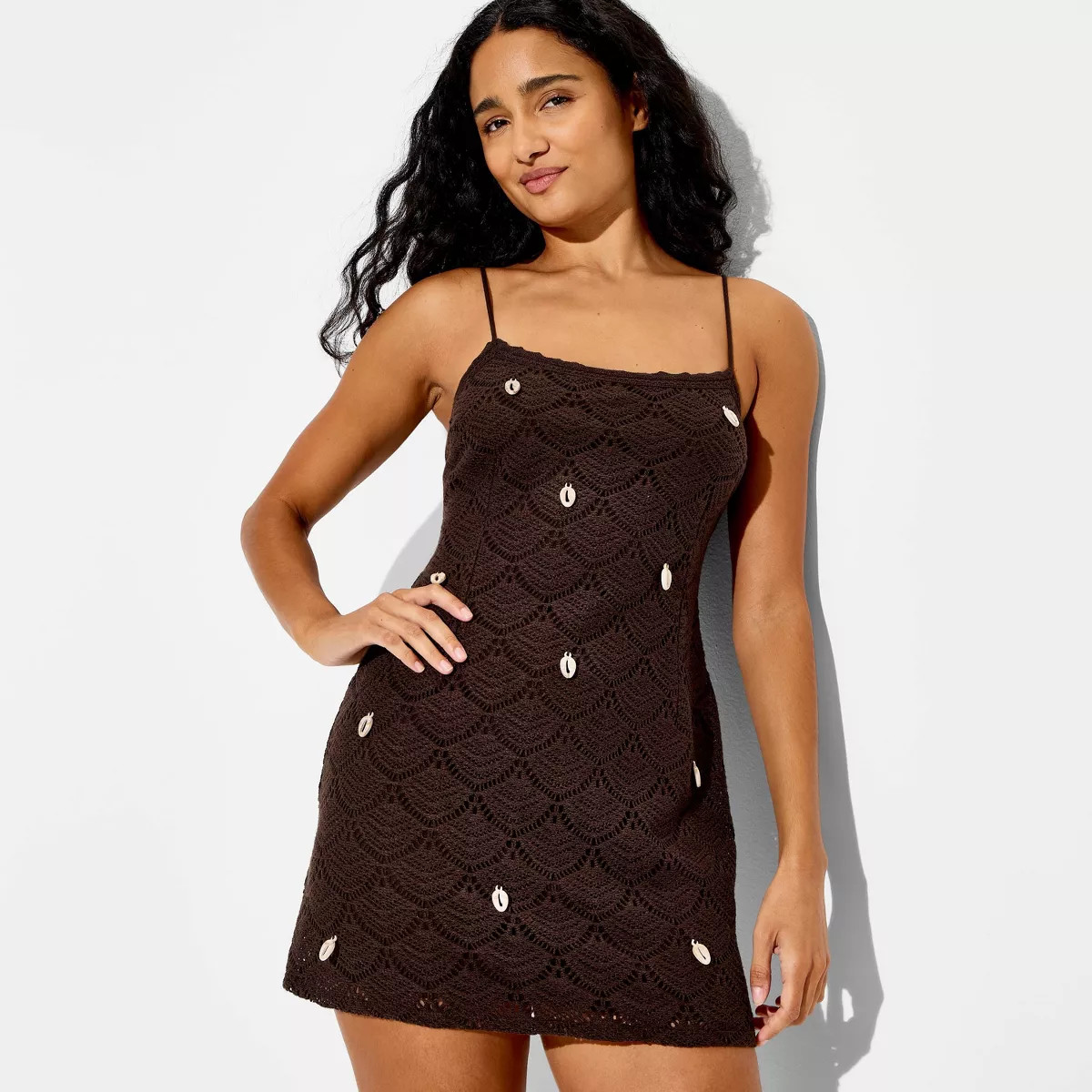 Women's Scallop Crochet Mini Dress - Wild Fable\u2122 Dark Brown S | Target