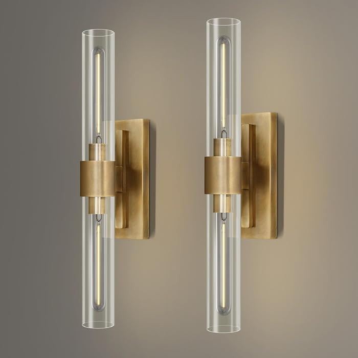 Wall Sconces Set of Two, Brass Wall Lights for Bathroom Vanity, 22.8" Gold Sconces 2-Light, Indoo... | Amazon (US)