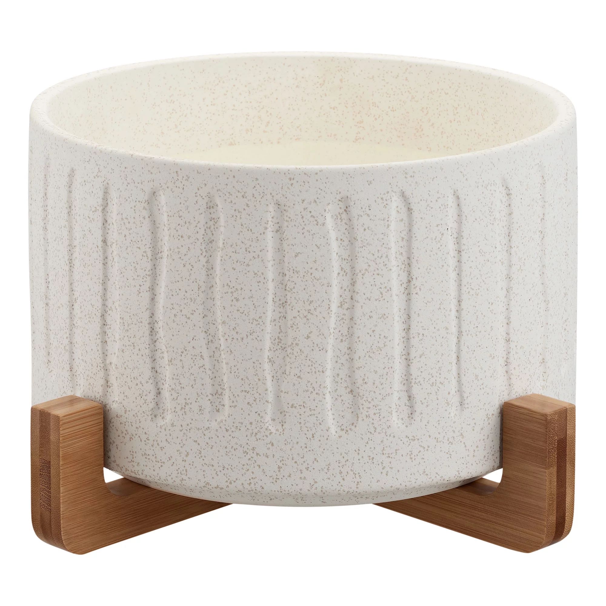 Better Homes & Gardens August 10inch Ceramic Planter with Bamboo Stand, White - Walmart.com | Walmart (US)