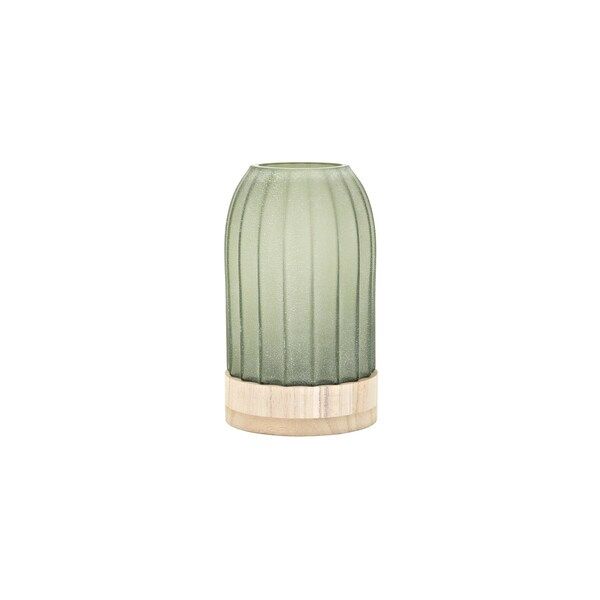 Cactus Green and Brown Small Glass and Wood Vase | Bed Bath & Beyond