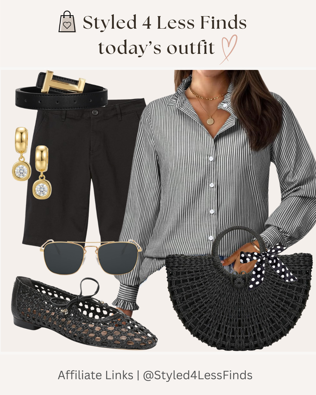 Classic black and white never goes out of style! This striped button-down paired with tailored black shorts creates a polished summer look that’s effortless, chic, and easy to recreate. Add woven flats, a statement belt, and a textured bag for that elevated finishing touch.

✨ Style Tip: Mixing textures is the easiest way to make a simple outfit feel more expensive. Pair structured pieces like tailored shorts with woven accessories and delicate gold jewelry for a look that feels polished without trying too hard. 

 #LTKcanada #LTKsummer #LTKover50style