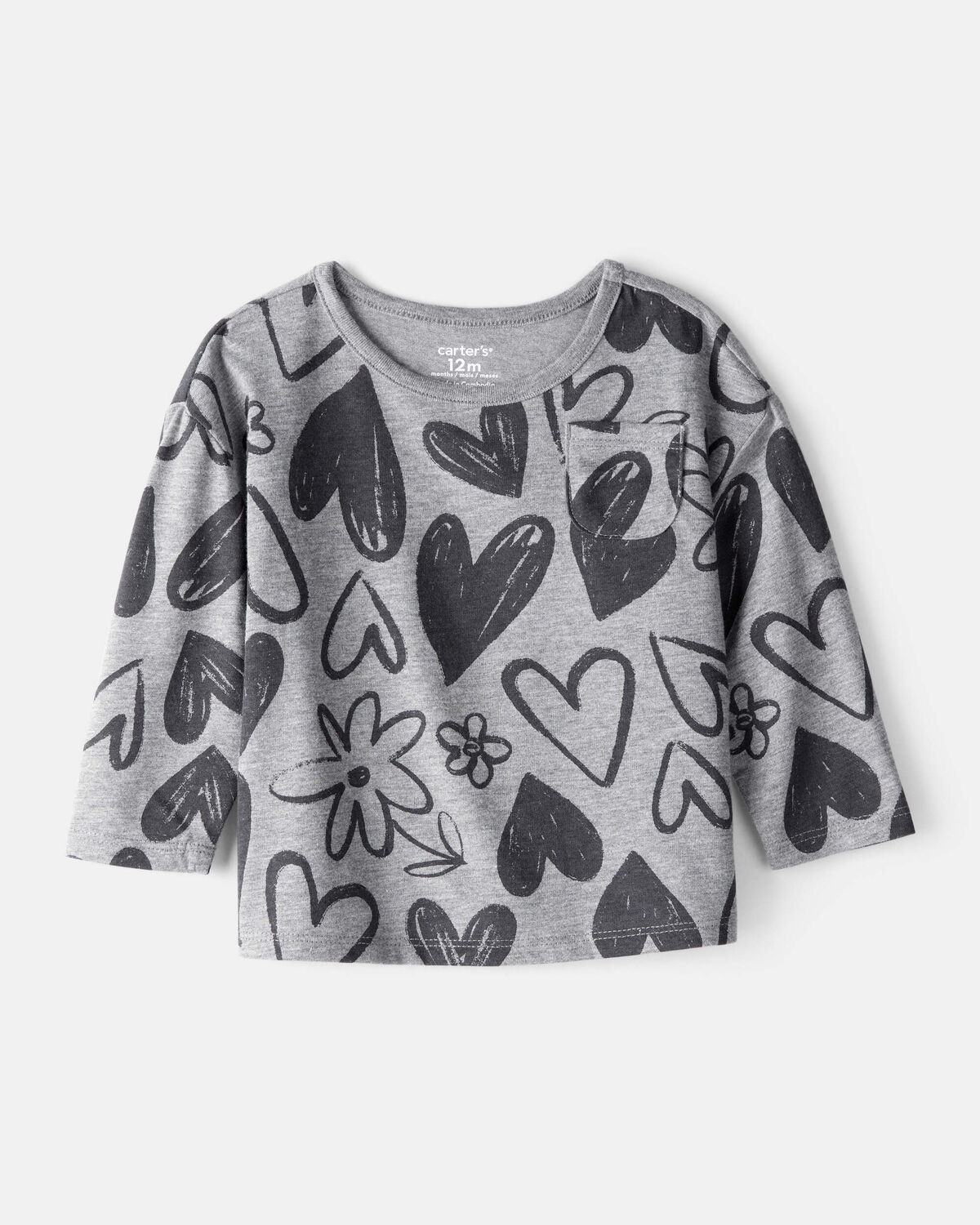 Baby Girl Heart Print Long-Sleeve Top - Grey | Carter's Inc