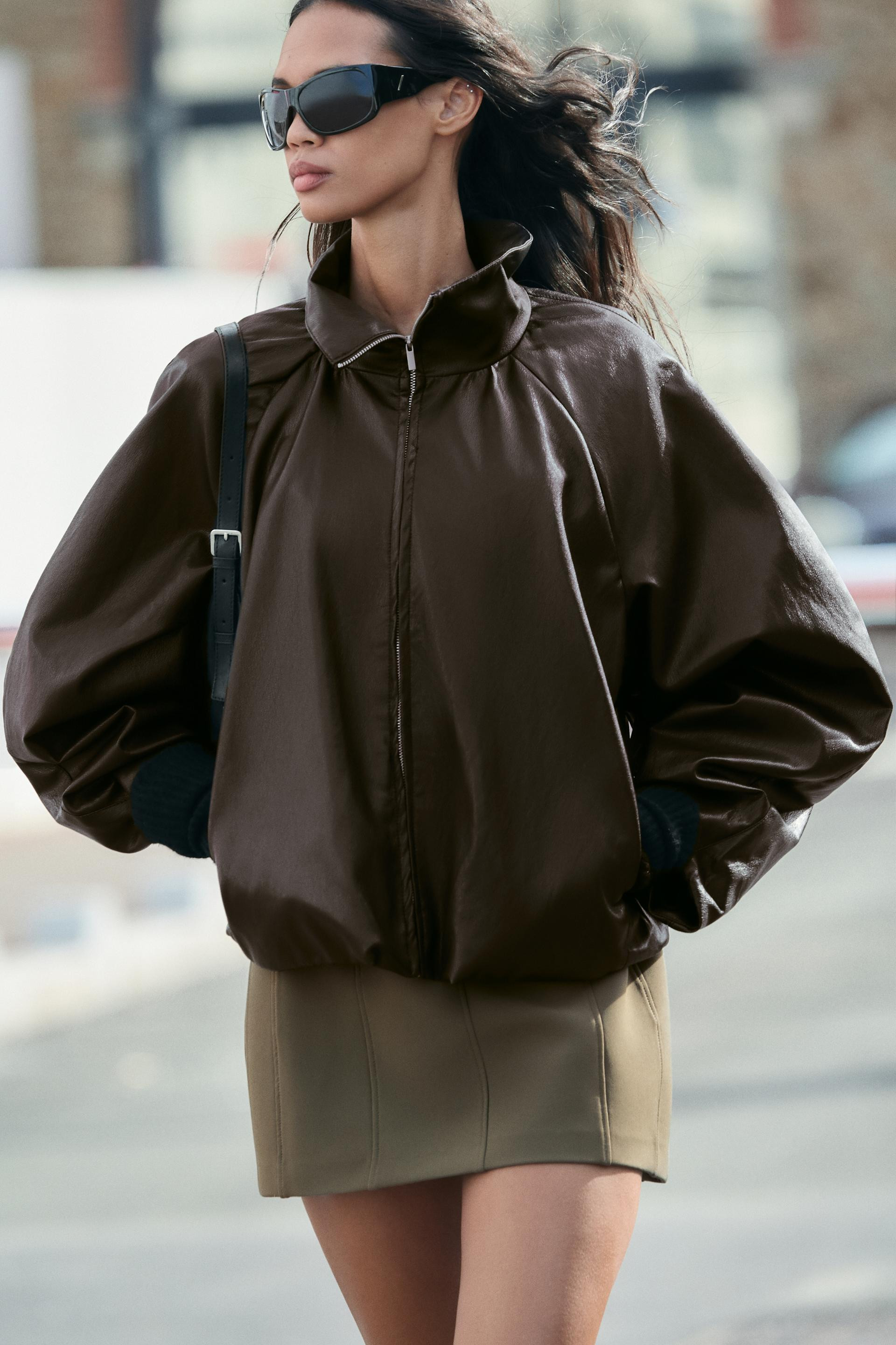 Zara - Faux Leather Gathered Jacket - Mustard - L - Woman | Zara US