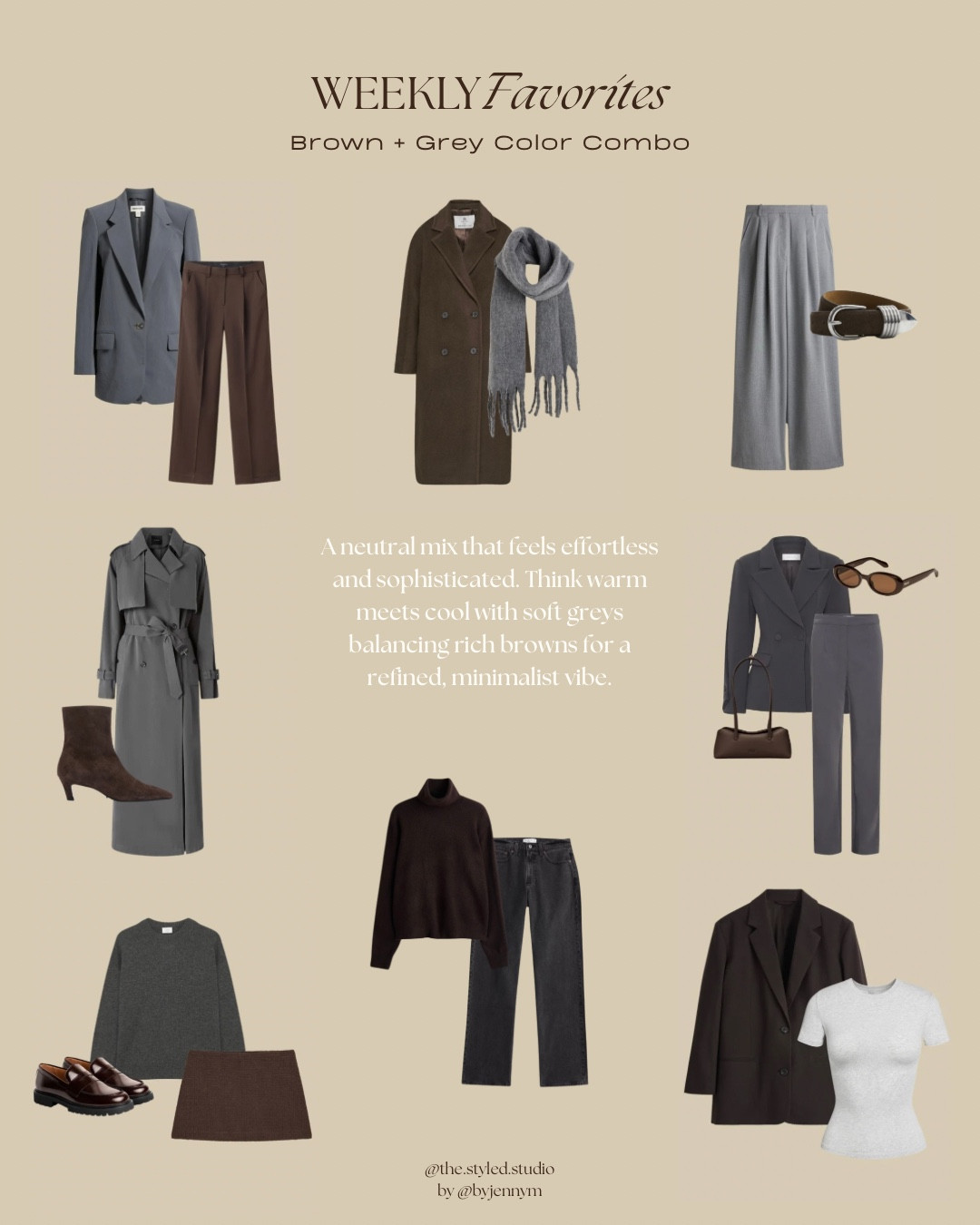 This week’s Weekly Favorites is all about the brown + grey color combo, a mix of warm and cool neutrals that feels effortlessly polished. Perfect for fall and winter, these tones work beautifully together in coats, knits, trousers, and accessories for a modern, minimalist look.

#LTKWorkwear #LTKFindsUnder100 #LTKStyleTip