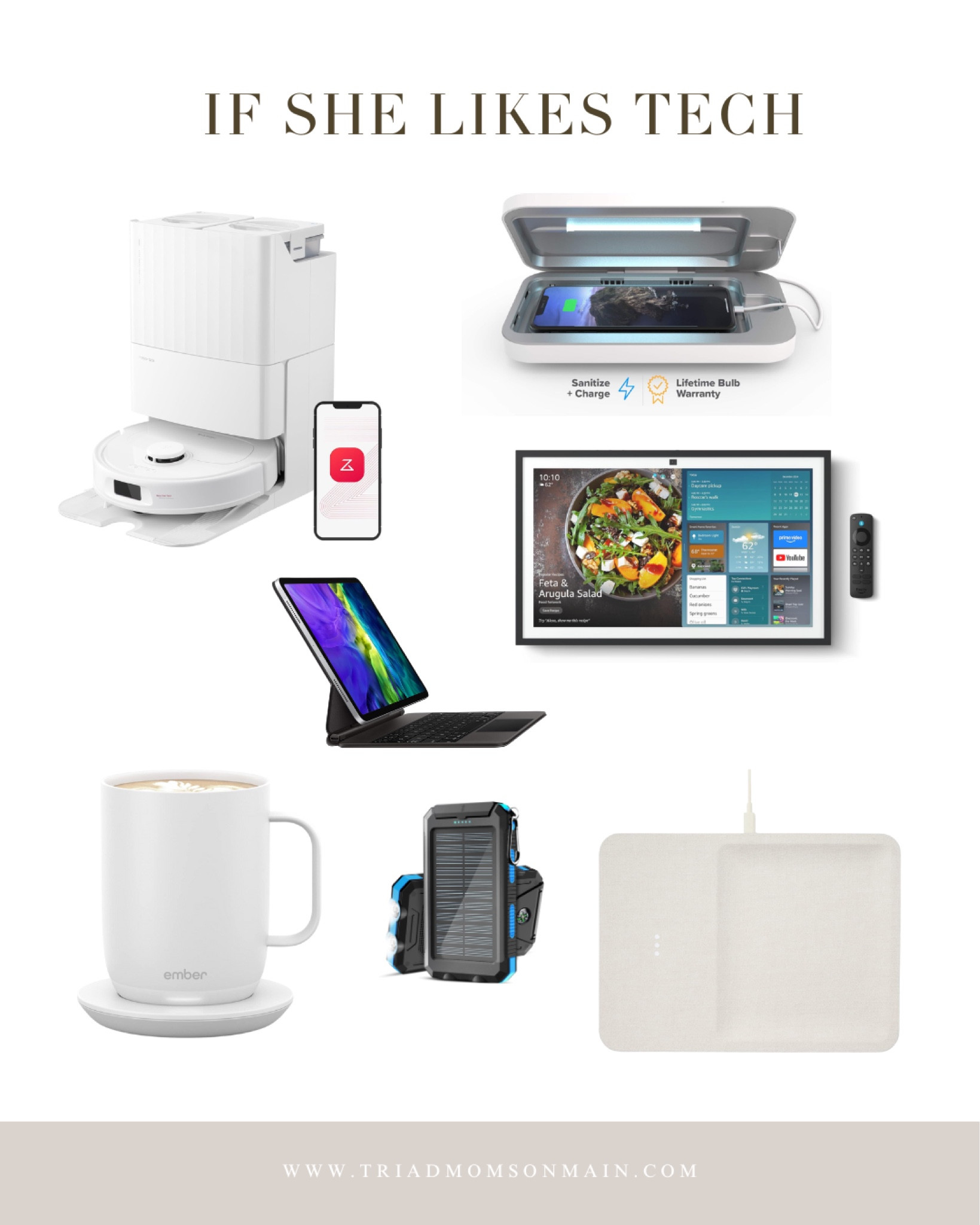Gift ideas if she loves tech products to make her life easier.
. 
.
.
#vacmop #phonesanitizer #ipadkeyboard #smartmug #solarcharger #chargingpad

#LTKHoliday #LTKSeasonal #LTKGiftGuide