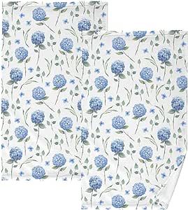 Cotton Hand Towels for Bathroom Set of 2 Blue Hydrangea Flowers Floral Absorbent Soft Decorative ... | Amazon (US)