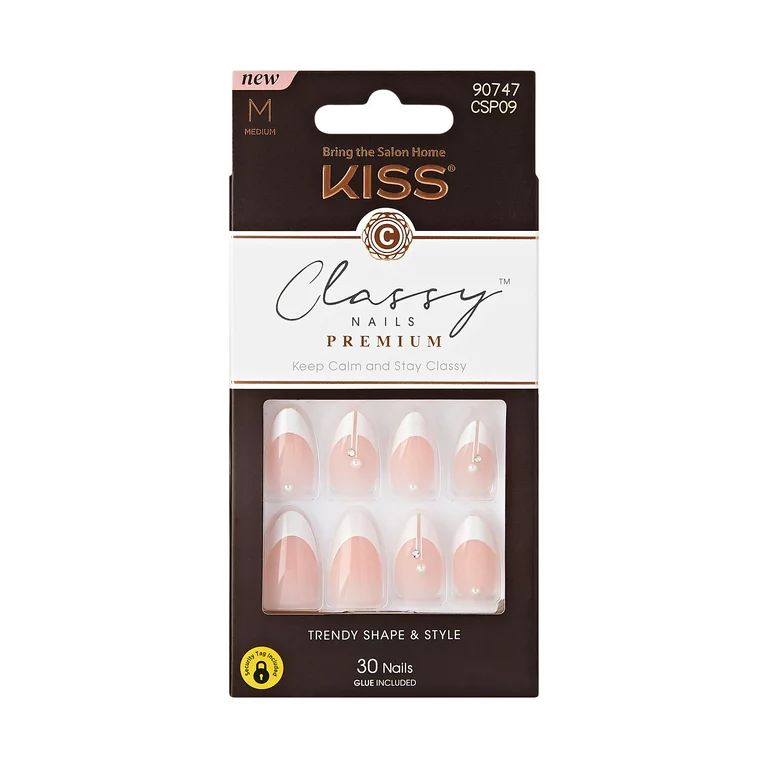 KISS Premium Classy 'Highlights' Fake Nails, White Tipped French, Medium Length, Almond Shape, 33... | Walmart (US)