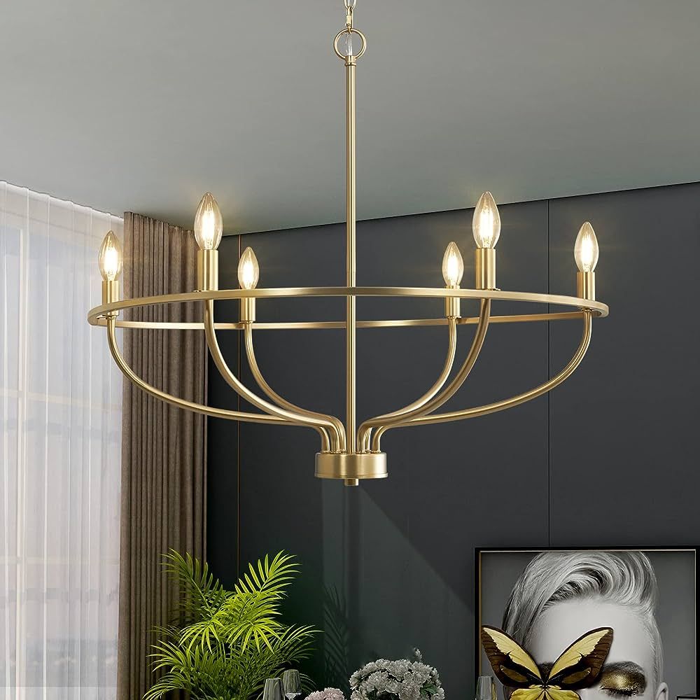 6-Light Gold Chandelier Vintage Candle Chandelier Dining Room Chandelier Over Table for Bedroom, ... | Amazon (US)