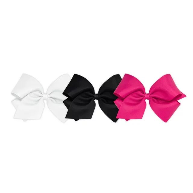 Wee Ones Girls' King Bow 3 Pack Set Solid Grosgrain Variety Pack on a WeeStay Clip - White, Black... | Walmart (US)
