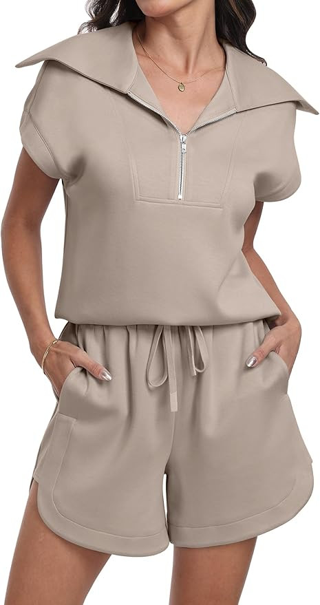 ANRABESS Two Piece Sets for Women Summer Half Zip Short Set Sweatsuit 2 Piece Outfits Sweat Loung... | Amazon (US)