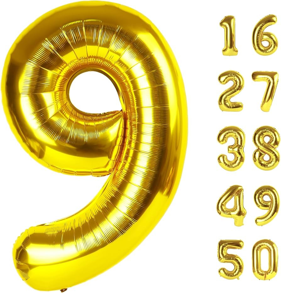 40 Inch Gold Balloon Number 9,Jumbo Mylar Foil Helium Balloon for 9 19th 29th 39th 90th 99th Digi... | Amazon (US)