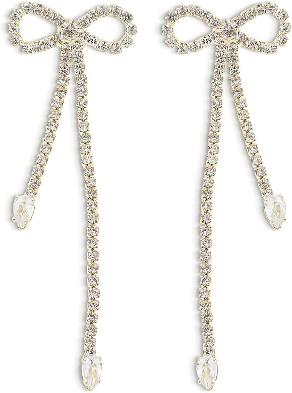 Agriajun Trendy Bow Post Stud Gold Earrings for Women - Sparkly Cute Ribbon Drop Dangle Fashion J... | Amazon (US)