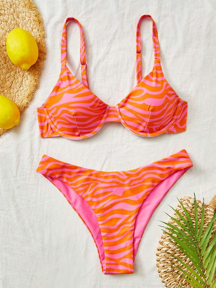 Zebra Striped Underwire Bikini Swimsuit | SHEIN