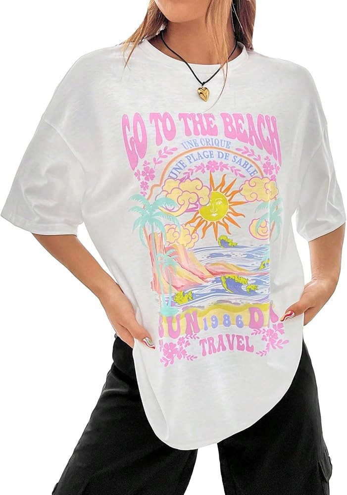 SOLY HUX Women's Graphic Tees Cute Print Short Sleeve Tee Preppy Clothes Casual Vintage Summer Ov... | Amazon (US)