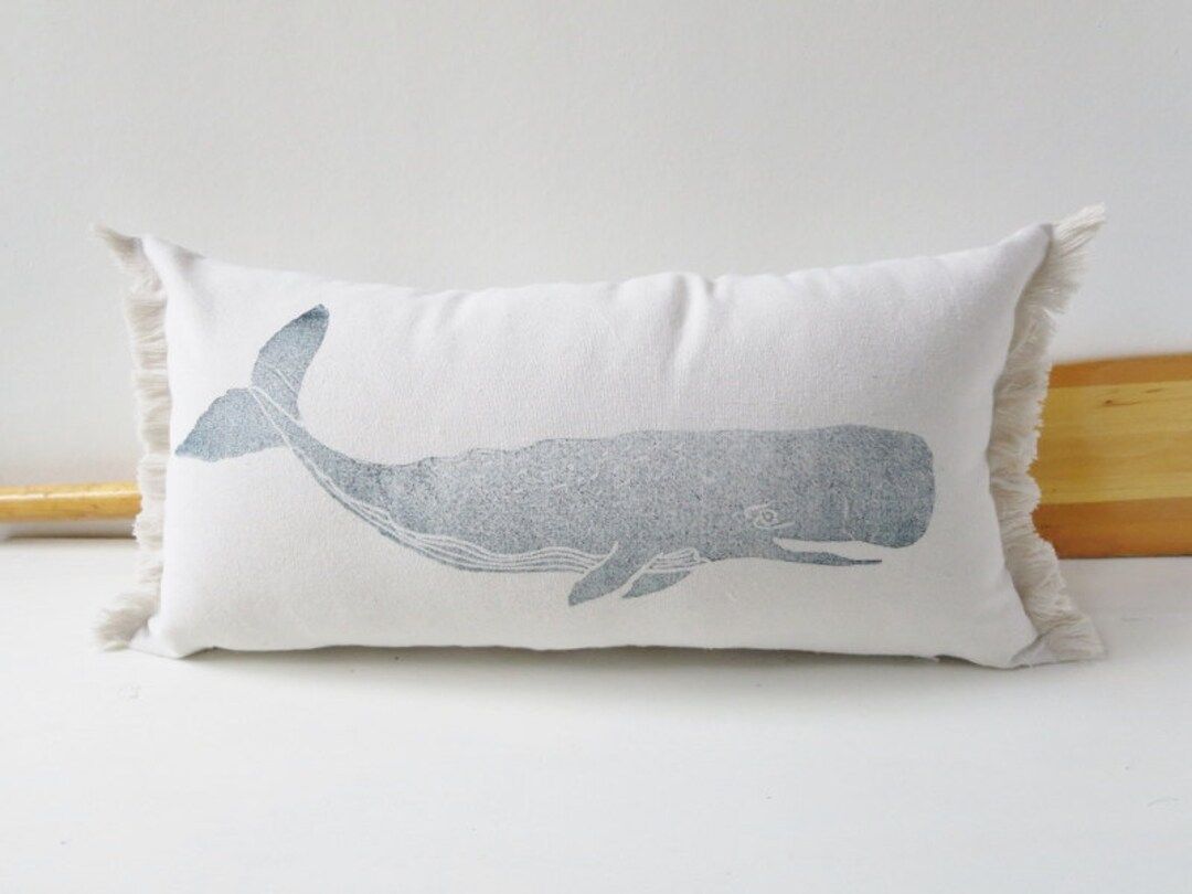 Nautical Pillow Cover,bolster , Lumbar, Whale, Navy/indigo Blue Block Print, Bedroom, Baby's Room... | Etsy (US)