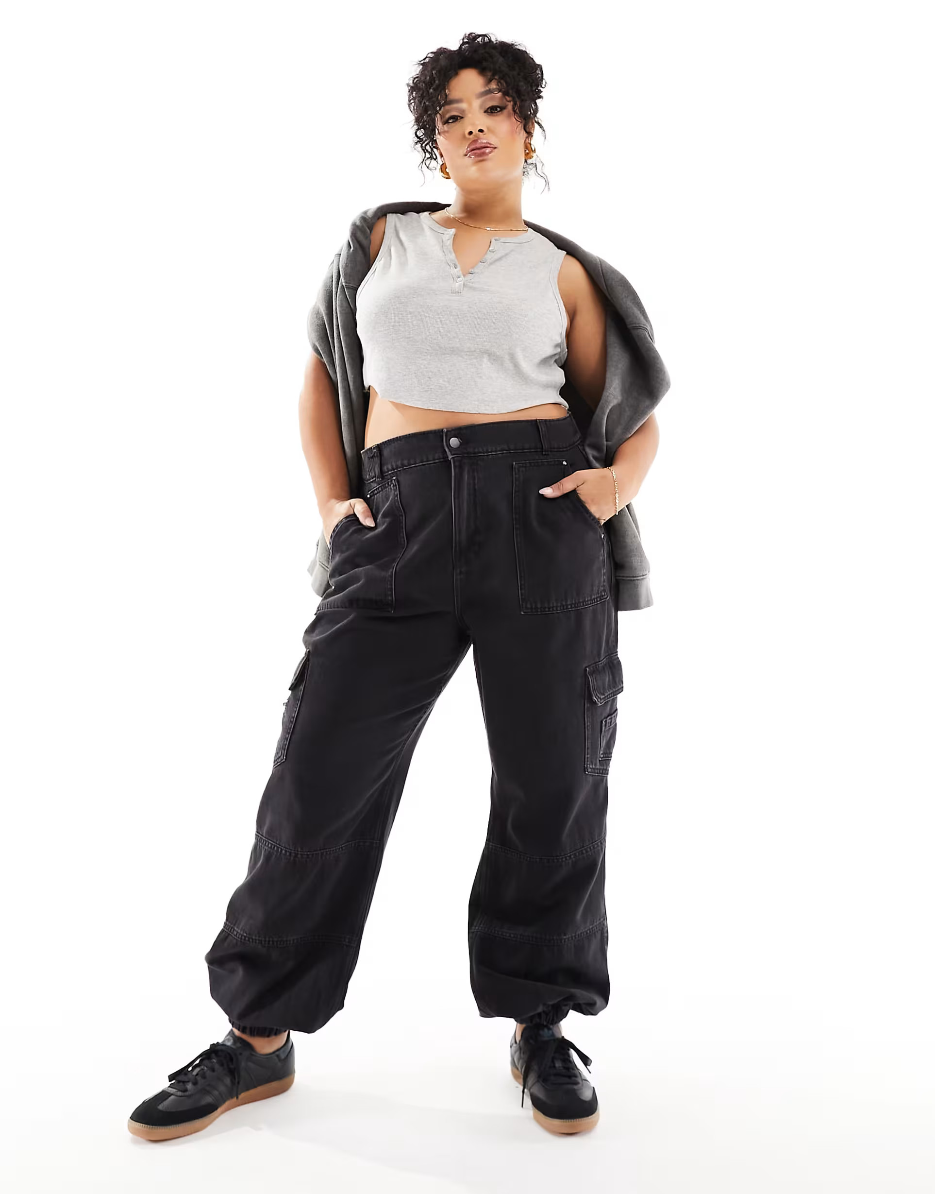 River Island Plus cuffed cargo jean in black | ASOS (Global)