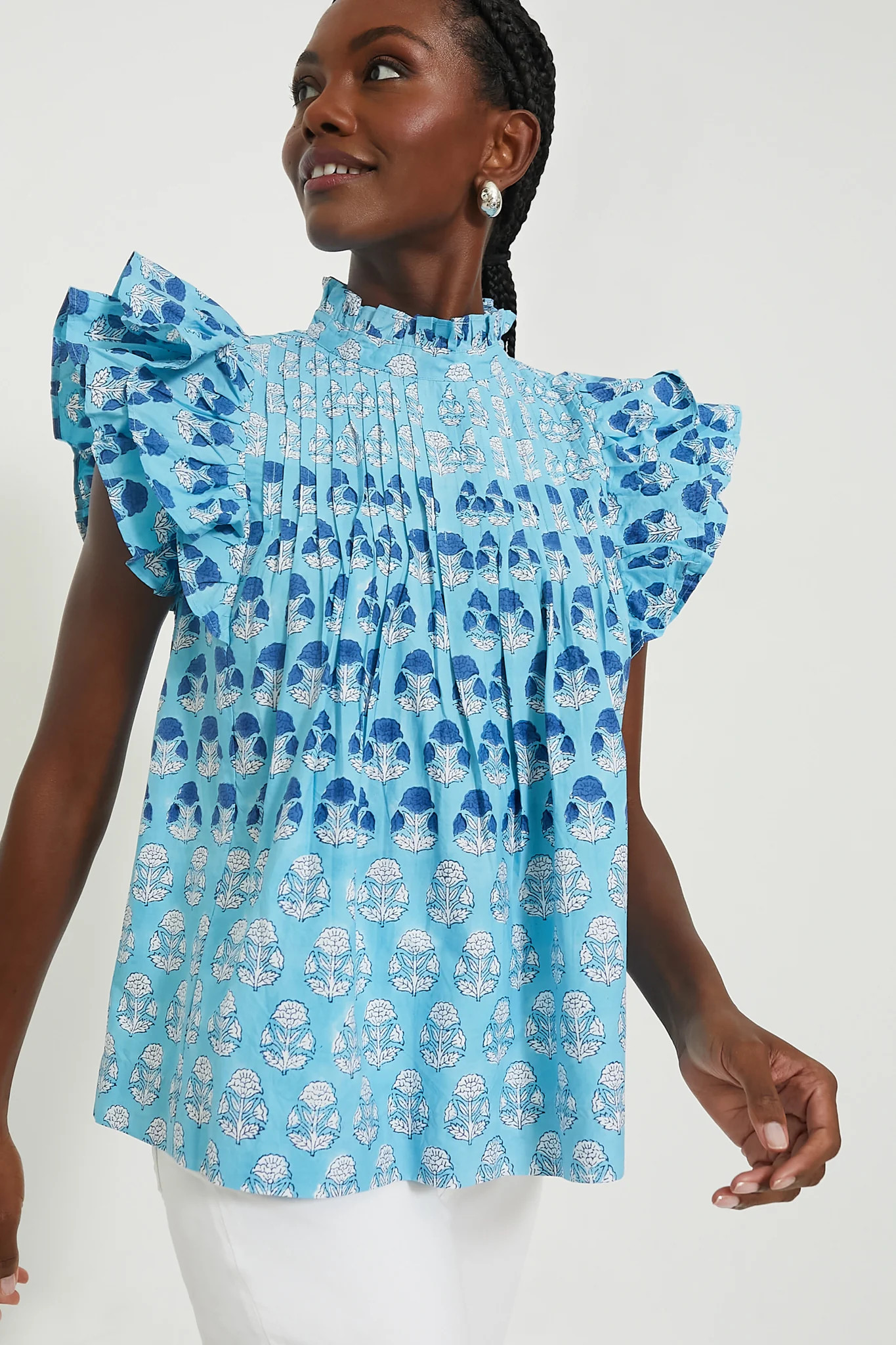 Laguna Blue Pintuck Ruffle Blouse | Tuckernuck (US)