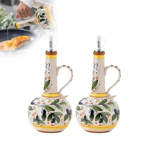 GINTBN Ceramic Olive Oil Dispenser Bottle, 23OZ Hand Painted Olive Oil Bottles, Decorative Italian Ceramic Olive Oil Dispenser for Kitchen with Stainless Steel Spout for Oils, Sauces, Vinegar | Amazon (US)