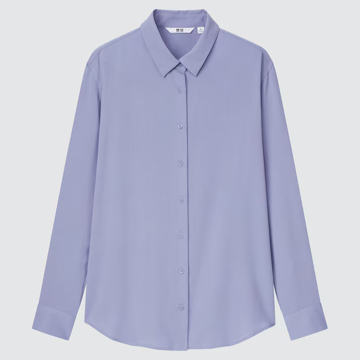 UNIQLO Women's Rayon Long-Sleeve Blouse, Blue, L | UNIQLO (US)