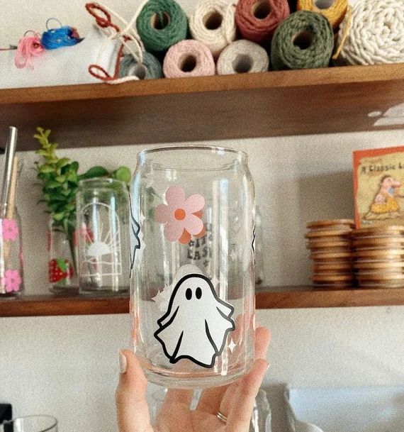 Halloween Beer Can Glass Cute Ghost Soda Can Glass - Etsy | Etsy (US)