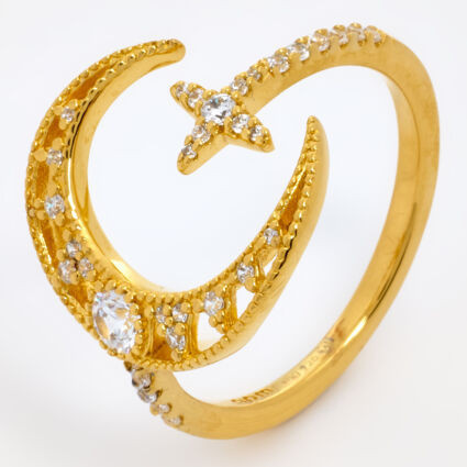 Gold Tone Sterling Silver Embellished Moon Ring | TK Maxx
