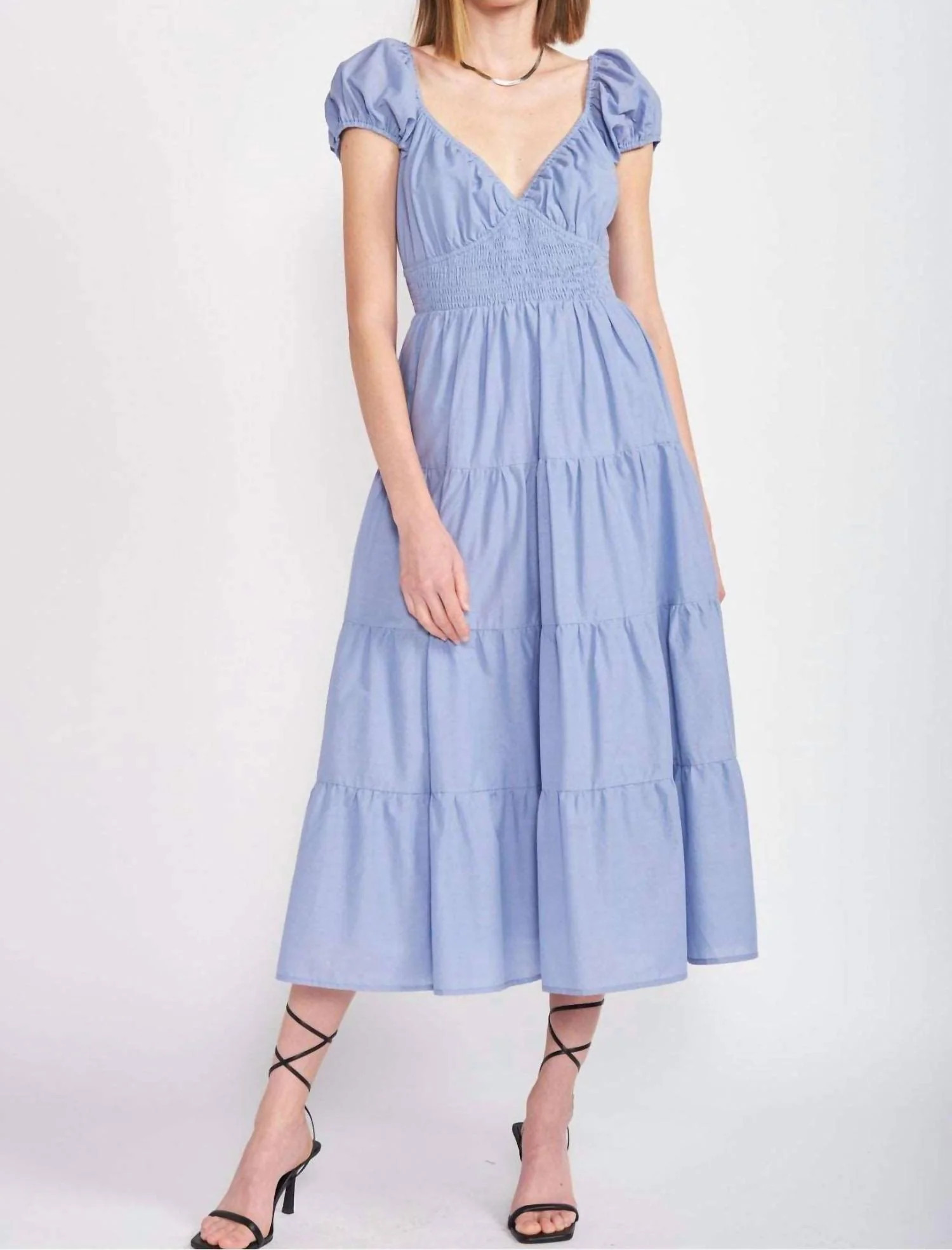 Puff Sleeve Dress In Blue | Shop Simon