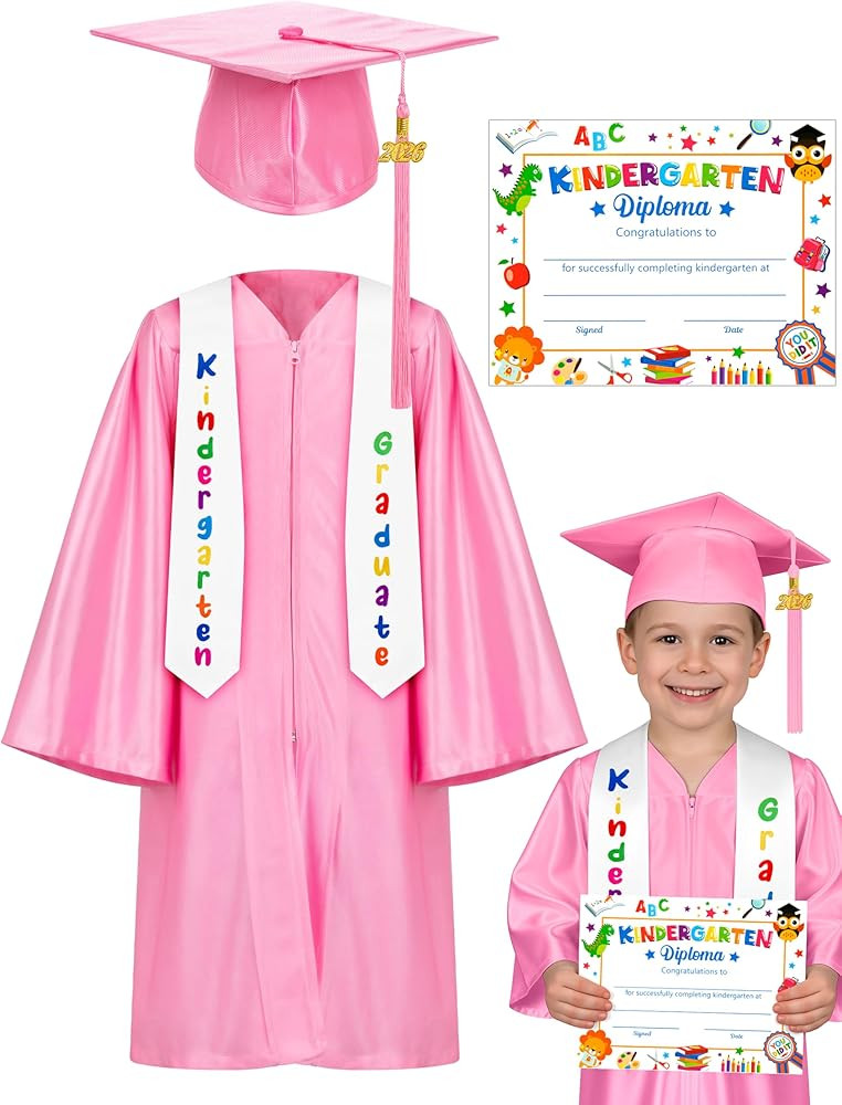 QZYL Kindergarten Graduation Cap and Gown Set, 2026 Congrats Grad Outfit with Tassel & Certificat... | Amazon (US)