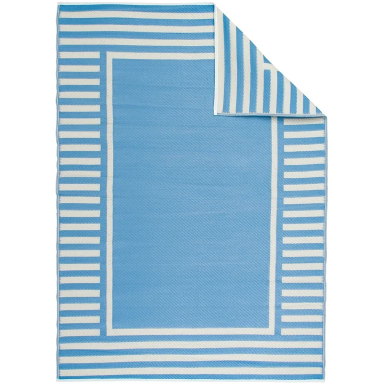 Mainstays Blue Border Stripe Plastic Outdoor Rug, 5'x7' | Walmart (US)