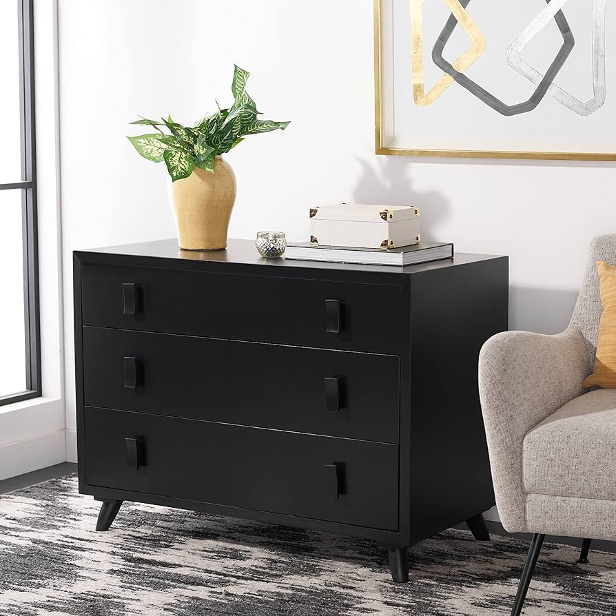 Safavieh Home Collection Blaize Black 3-Drawer Nightstand Dresser Chest | Amazon (US)