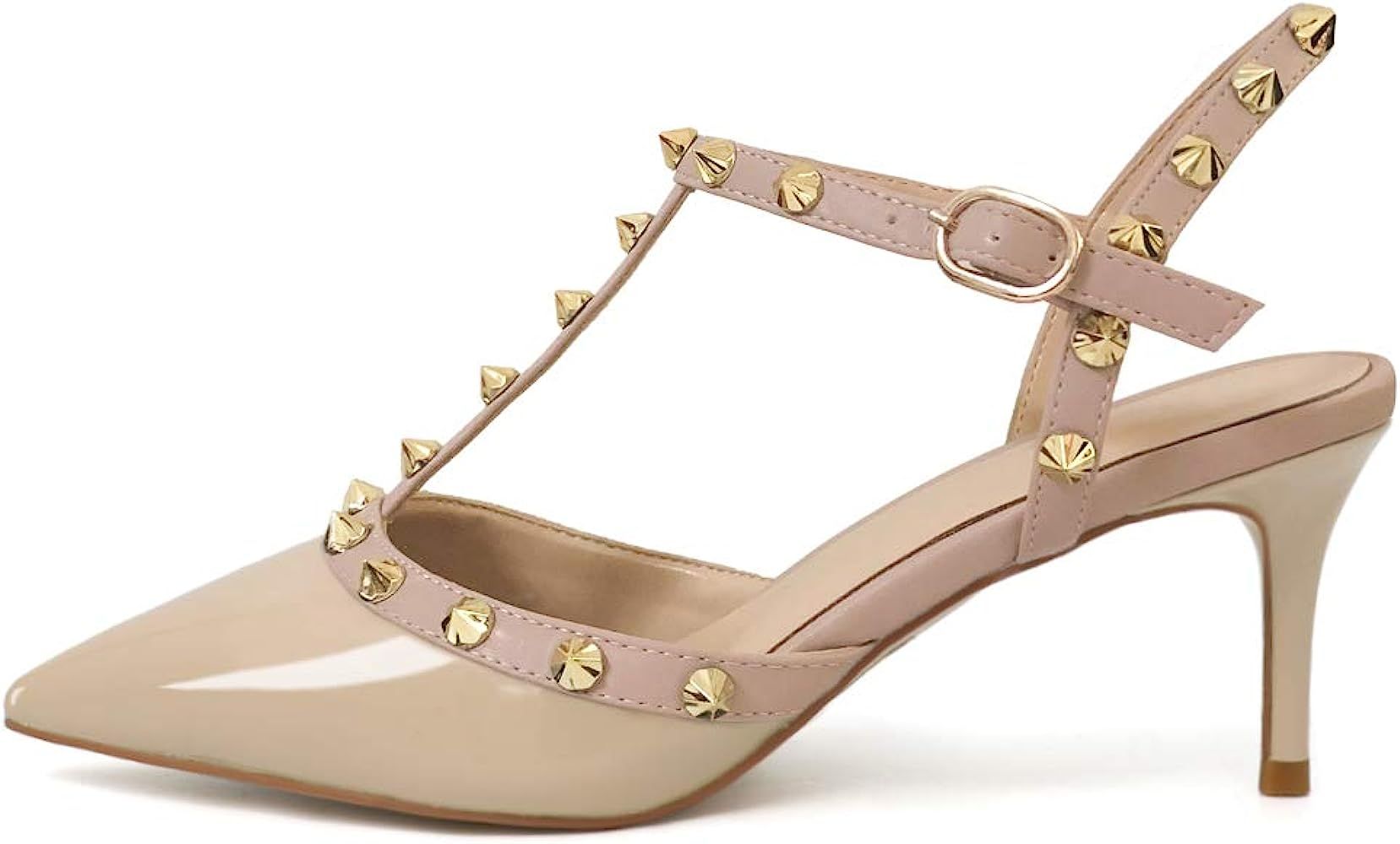 Studded Sandals for Women Kitten Heels Slingback Pumps Pointed Toe Sandals | Amazon (US)