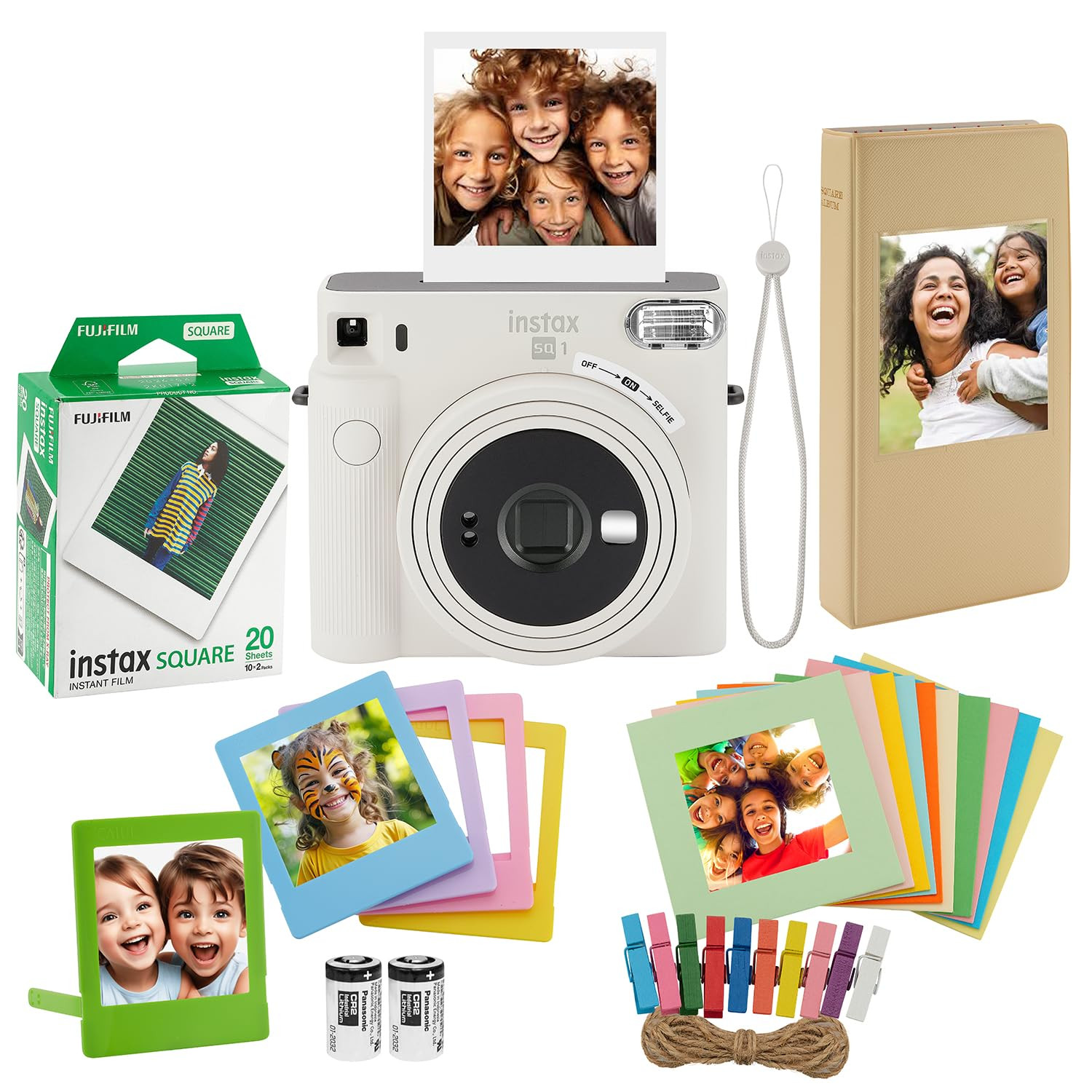 FUJIFILM Instax Square SQ1 Instant Camera, 20 Square Film, Photo Album, Frames and Cloth (Chalk W... | Amazon (US)