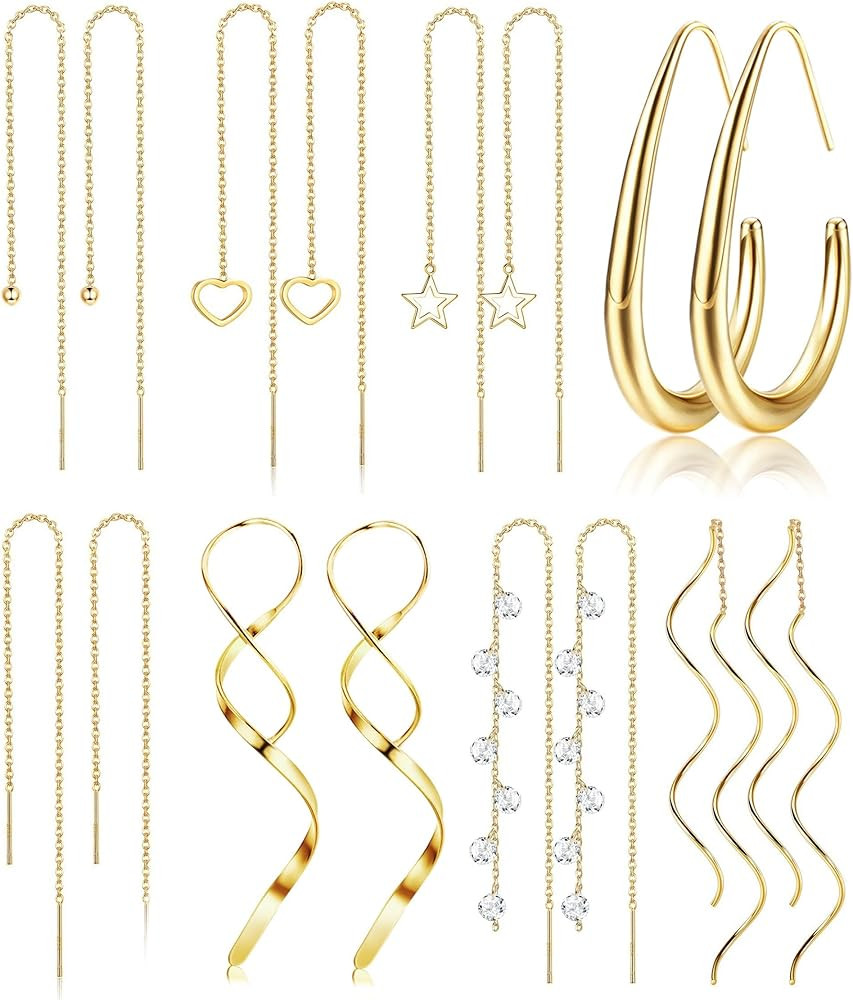 LOLIAS Threader Earrings for Women Gold Silver Plated Dangle Thread Earrings Dainty Spiral Twiste... | Amazon (US)