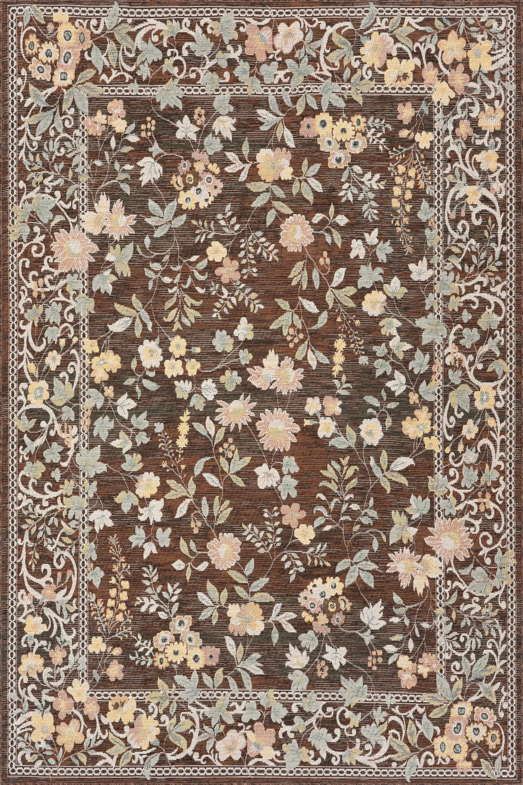 Brown Elizaya Transitional Floral Indoor/Outdoor 7' 6" x 9' 6" rug | Rugs USA