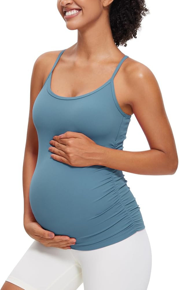 CRZ YOGA Butterluxe Y Back Maternity Tank Tops for Women Ruched Pregnancy Basic Camisole Sleevele... | Amazon (US)