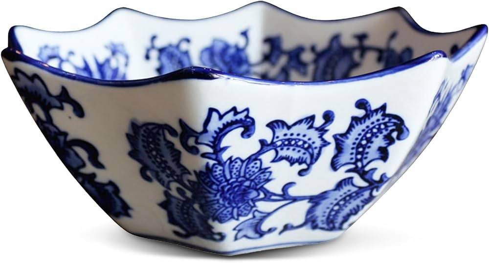 Blue and White Decorative Bowl, Blue and White Porcelain Fruit Bowl for Kitchen Counter, Octagon ... | Amazon (US)