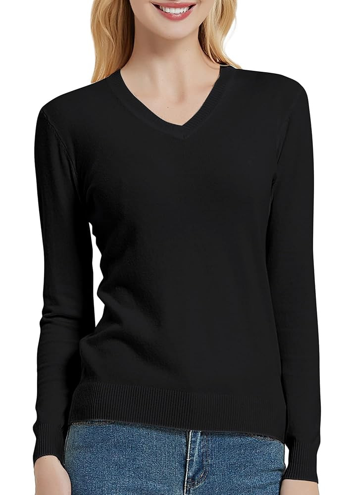 Urban CoCo Women's V Neck Long Sleeve Solid Classic Knit Pullover Sweater Tops | Amazon (US)