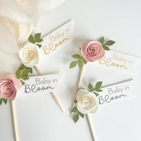 Baby in Bloom Cupcake Topper, Pink Rose Personalize Shower Topper | Etsy (US)