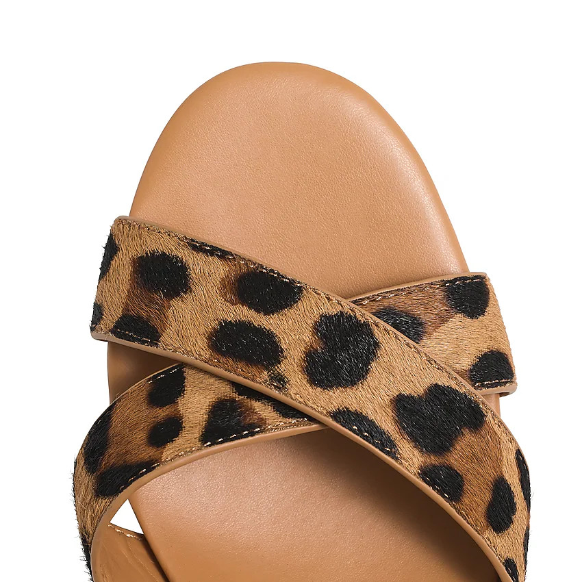 Leopard calf hair low block-heel sandals | J.Crew Factory