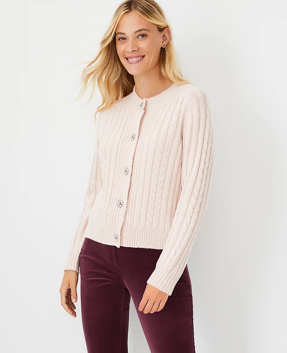 Jeweled Button Cable Cardigan | Ann Taylor (US)