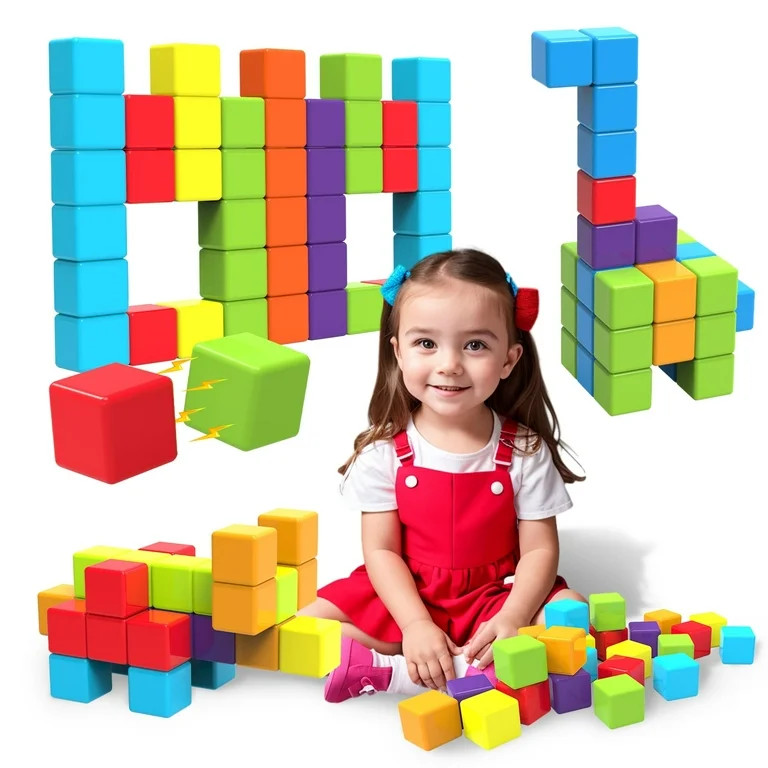 Magnetic Building Blocks, 1.65 inch Large Magnetic Stacking Cubes for Toddlers, Sensory & Montess... | Walmart (US)