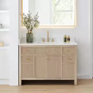 Altair Cerrito 48 in. Single Sink Freestanding Nature Oak Bath Vanity with Grain White Engineered... | The Home Depot