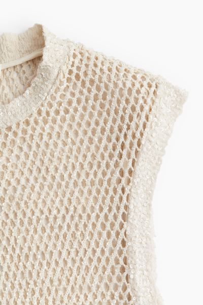 Embellished Mesh-knit Mini Dress - Cream - Ladies | H&M US | H&M (US + CA)